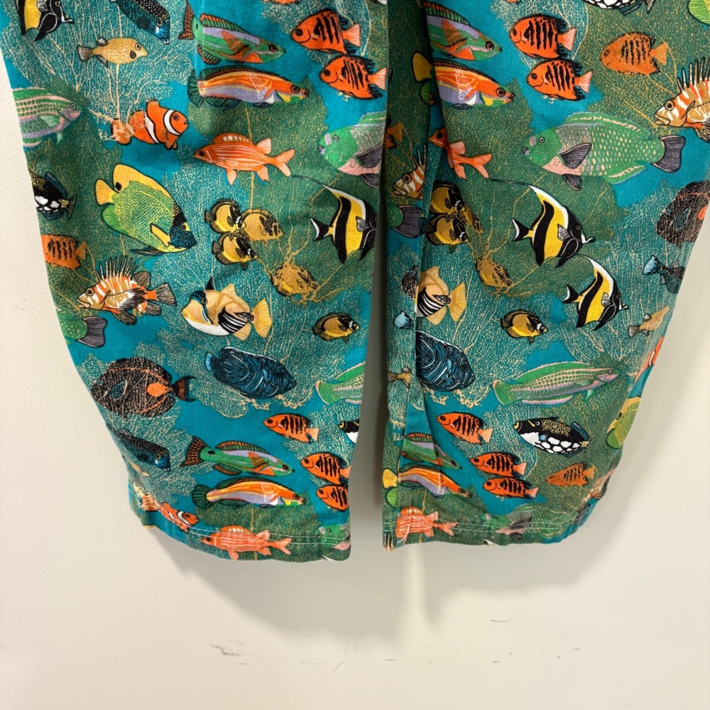 Unisex Vtg Chefwear Tropical Fish Print Baggy Pants Mens Small Made in USA 90s - Picture 7 of 12